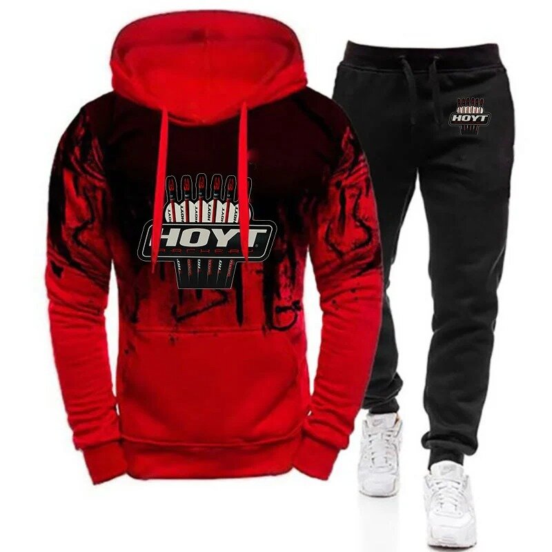2024 Hoyt Archery Men's Harajuku High Street Printing Pullover Hoodie + Trousers New Gradient Color Two-piece Suits