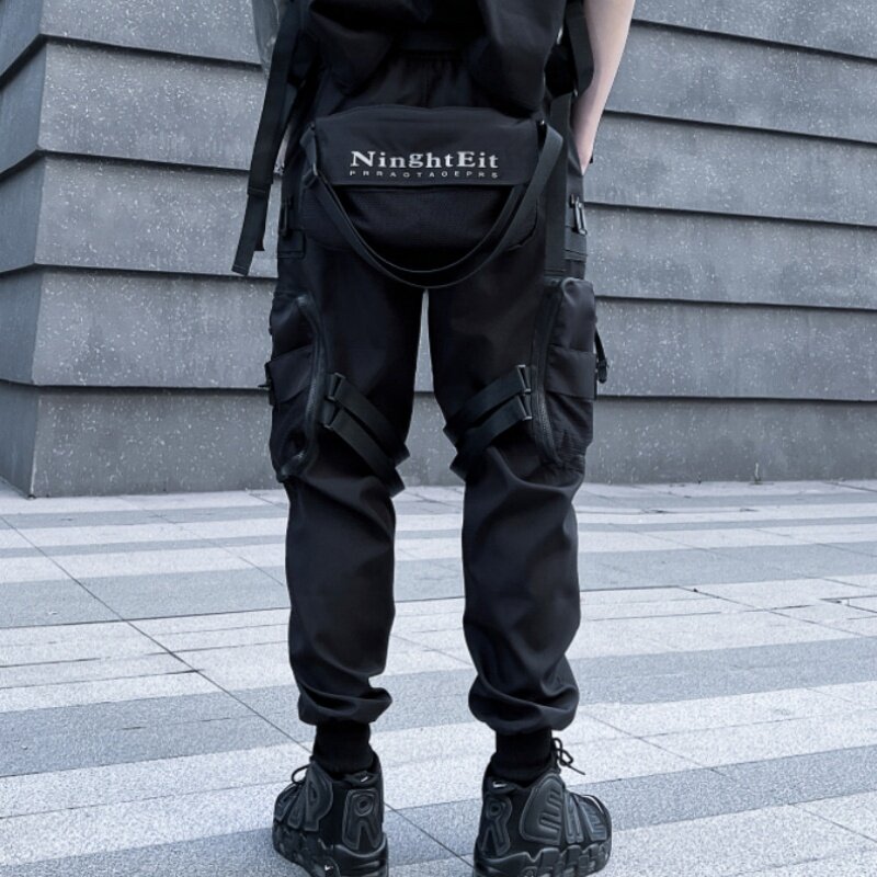 2024 jesień mężczyźni główna ulica taktyczne spodnie Cargo Y2K osobowość z wieloma kieszeniami Streamer Patchwork Design Techwear spodnie pantalone