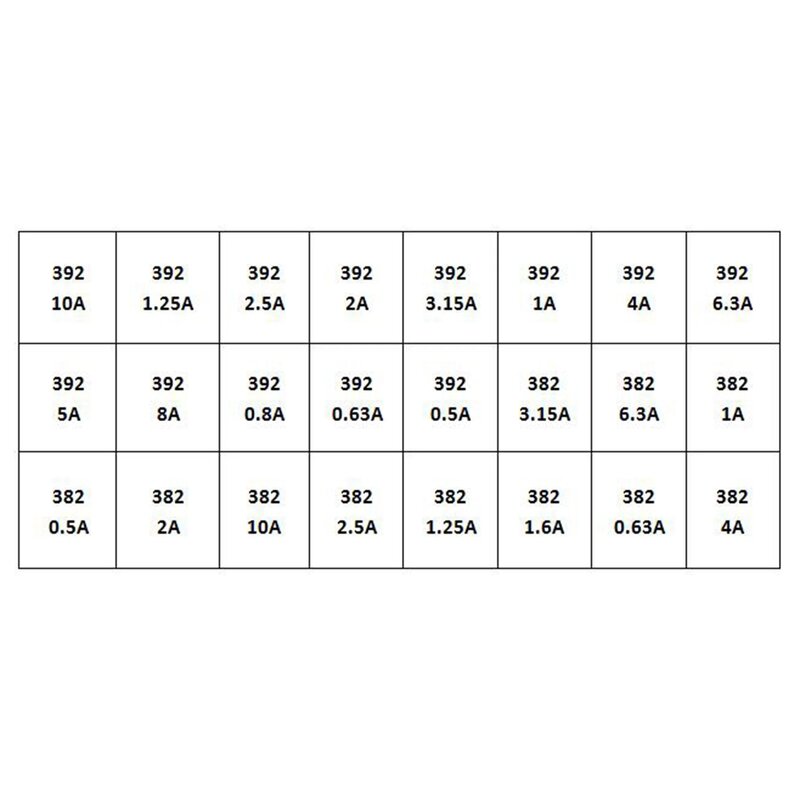 Tubo fusible cilíndrico de soplado lento, 240 cuadrados, 392 redondos, 24 valores, 0,5a-10a, 24 especificaciones de 10 cada uno, 382 piezas