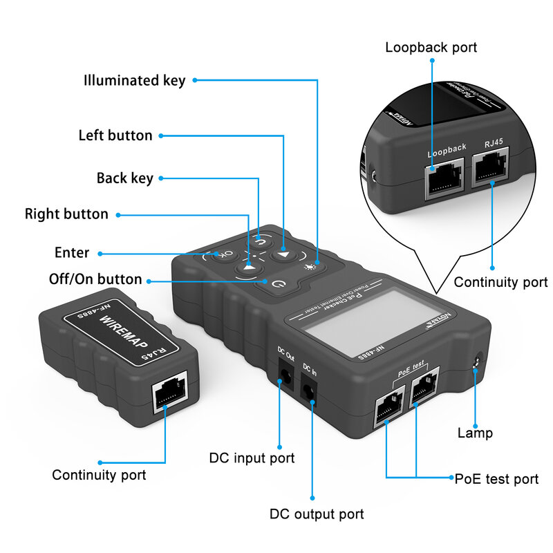 NOYAFA NF-488 LCD réseau PoE vérificateur sur l'Ethernet cat5 cat6 Lan câble testeur boucle Test outil
