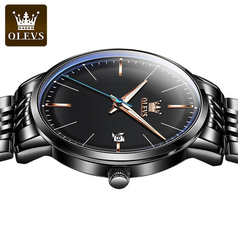OLEVS-reloj mecánico para hombre, cronógrafo con correa de acero inoxidable, resistente al agua, con calendario, de negocios, a la moda, nuevo