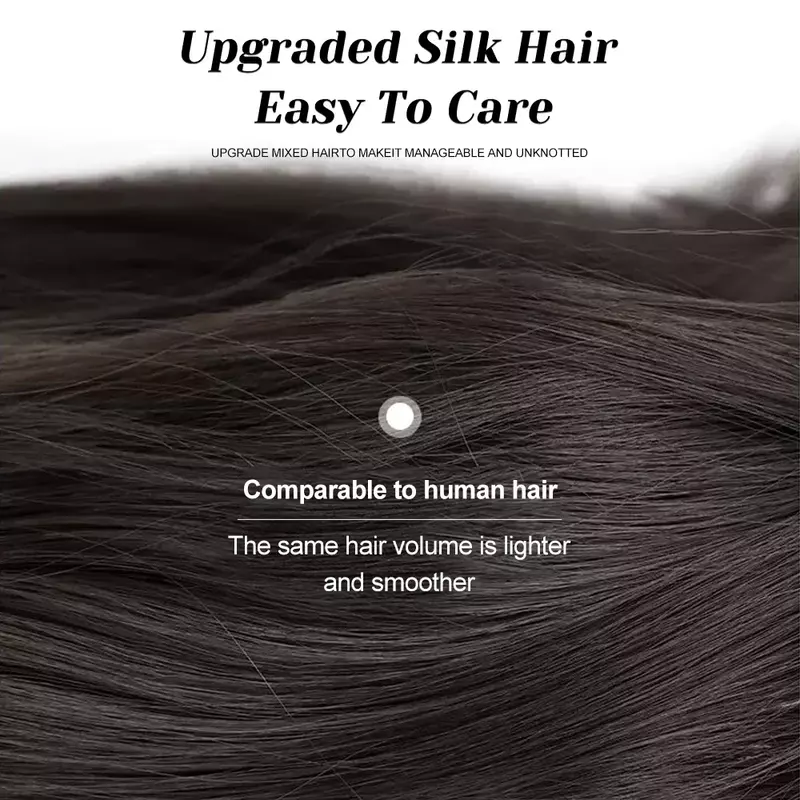 Extensões de cabelo ondulado sintético, alta resistência, fibra de temperatura, preto, peruca marrom, conjunto 3 pcs
