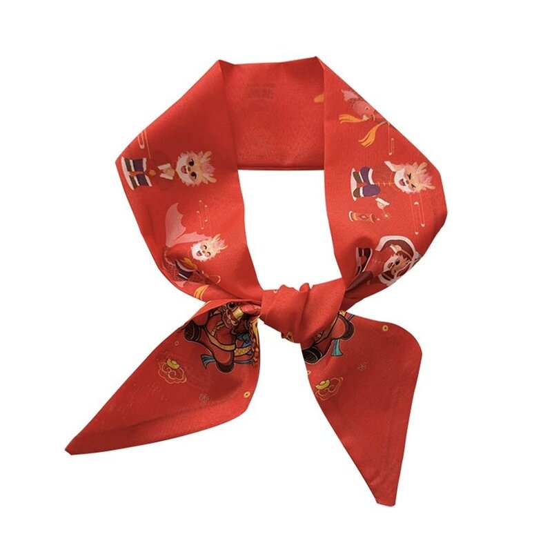 Bufanda de seda roja con patrón de dragón para mujer, banda para el pelo estampada, cinta para el pelo, diadema larga, Año Nuevo