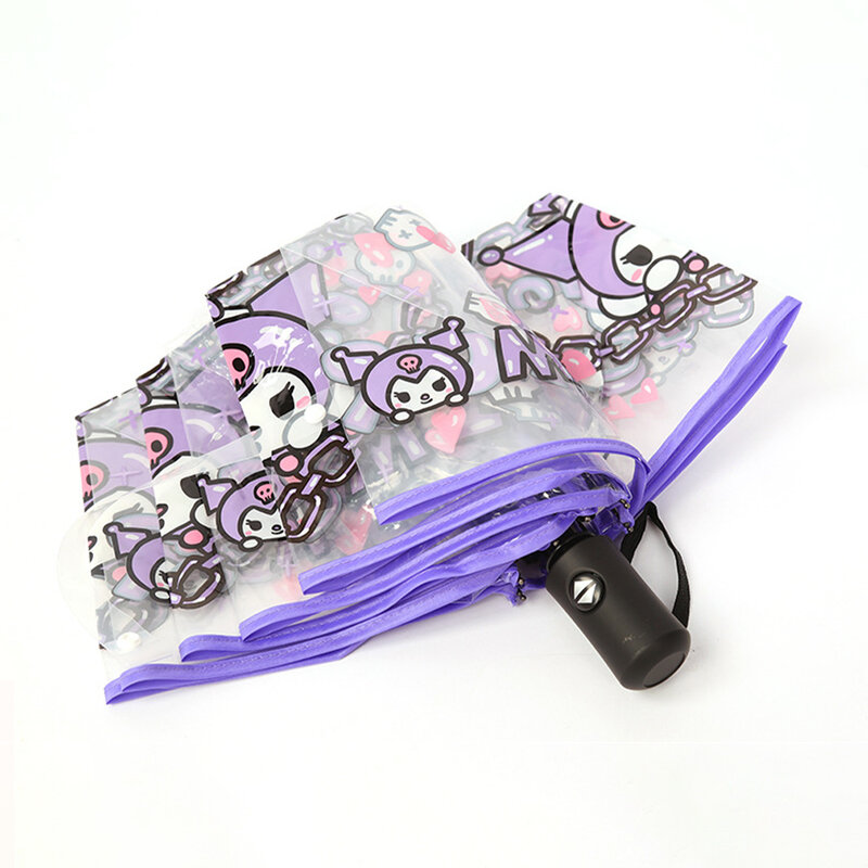 Kt Kawaii Sanrio Hello Kitty Kuromi Cinnamoroll Anime Figure Automatic Fold Umbrella Transparent Thicken Wind Umbrella Rain Gear