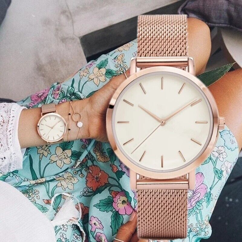 Moda damska luksusowy skórzany pasek analogowy zegarek kwarcowy ze stali nierdzewnej