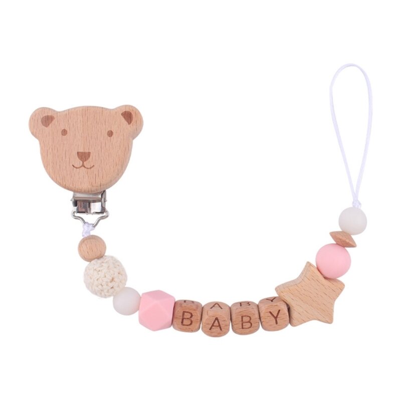 Durable Pacifier Chain Teething Toy Holder Strap Anti-fall Lanyard with Cartoon Bear Designing for On the Go Moms