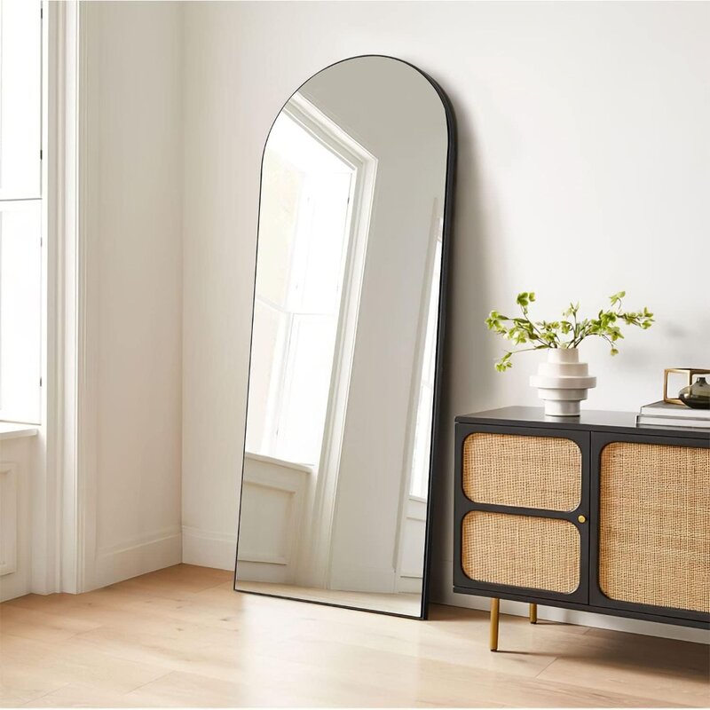 Full length mirror, 65'x22 'black arched mirror, large floor standing mirror, hanging upright [65'x22' '- black]
