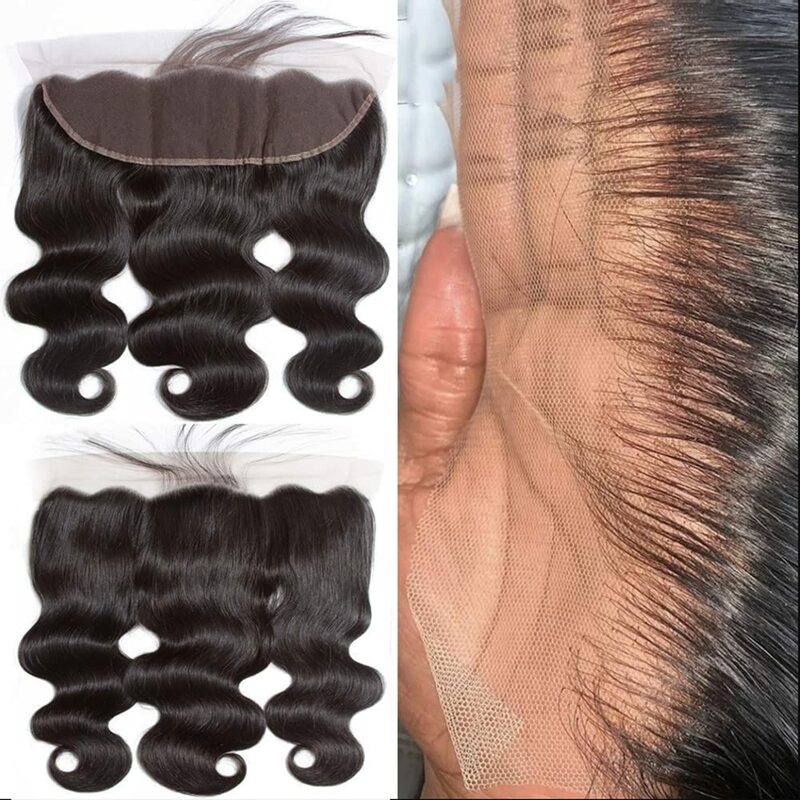 Объемные волнистые натуральные волосы с застежкой, 3 искусственных волоса с кружевной застежкой 13x4 HD, 100% Необработанные бразильские натуральные волосы # 1B