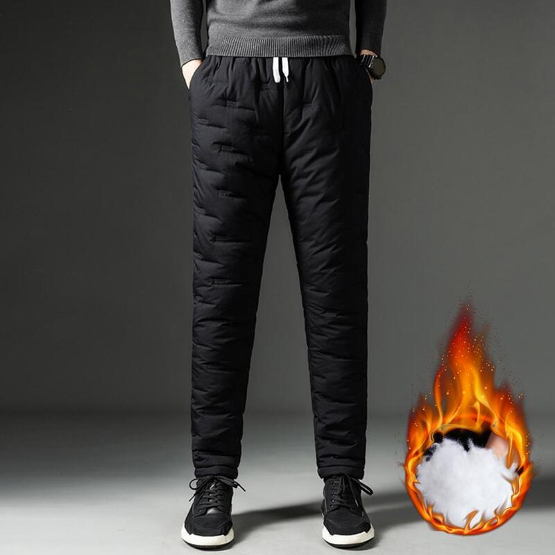 Men Winter Trousers Men Warm Pants Men's Winter Thermal Padded Pants with Elastic Waist Soft Pockets Resistant for Fall