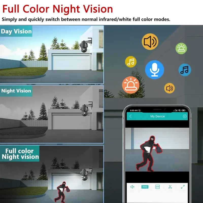 Наружная Wi-Fi IP-камера видеонаблюдения 4K HD с двойным объективом и автоматическим отслеживанием, беспроводная PTZ-камера видеонаблюдения, цветная IP-камера с ночным видением