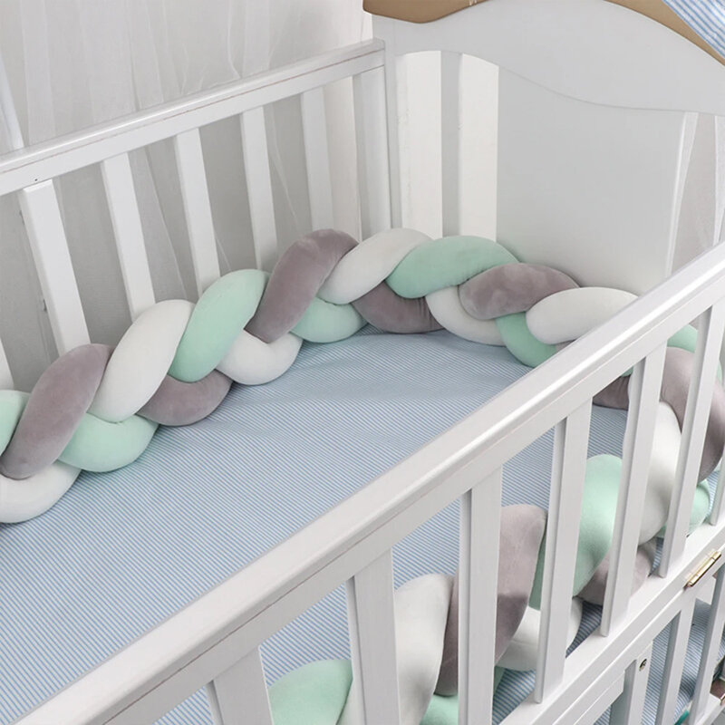 3M Cot Bumper bayi kepang, bantal pelindung tempat tidur bayi, bantal simpul katun, dekorasi kamar bayi