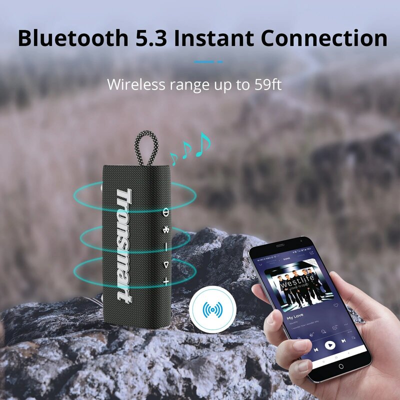 Orador portátil Tronsmart Trip Alto-falante Bluetooth Dual-Driver, IPX7 impermeável, Estéreo sem fio verdadeiro para exterior