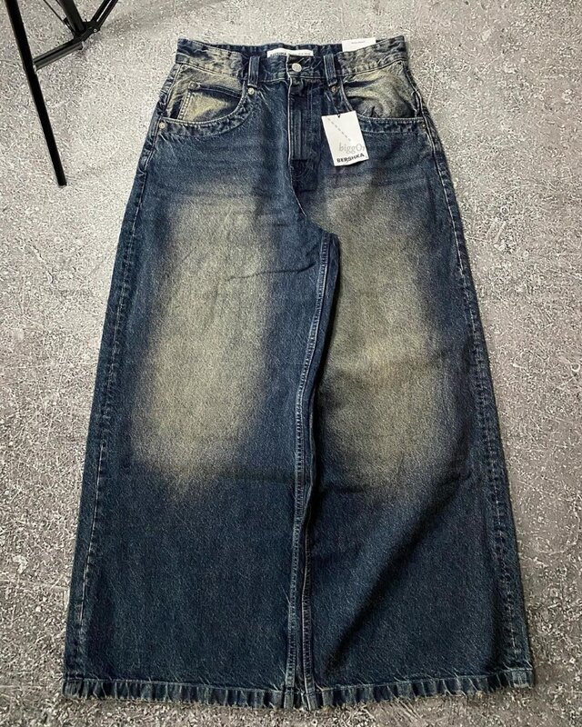 Y2k Trendy High Street Large Pocket pantaloni dritti uomo American Print Jeans oversize Harajuku pantaloni Casual a gamba larga donna