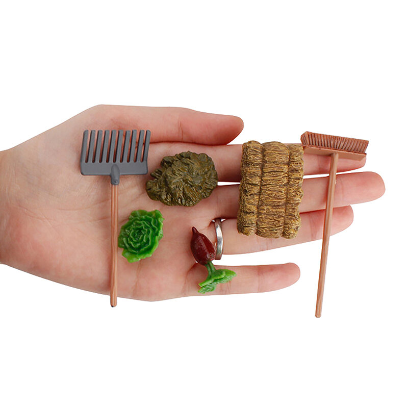 1 Set miniatur rumah boneka alat pertanian sekop berkebun pemotong rumput Model sayuran luar ruangan penanaman kebun alat pertanian