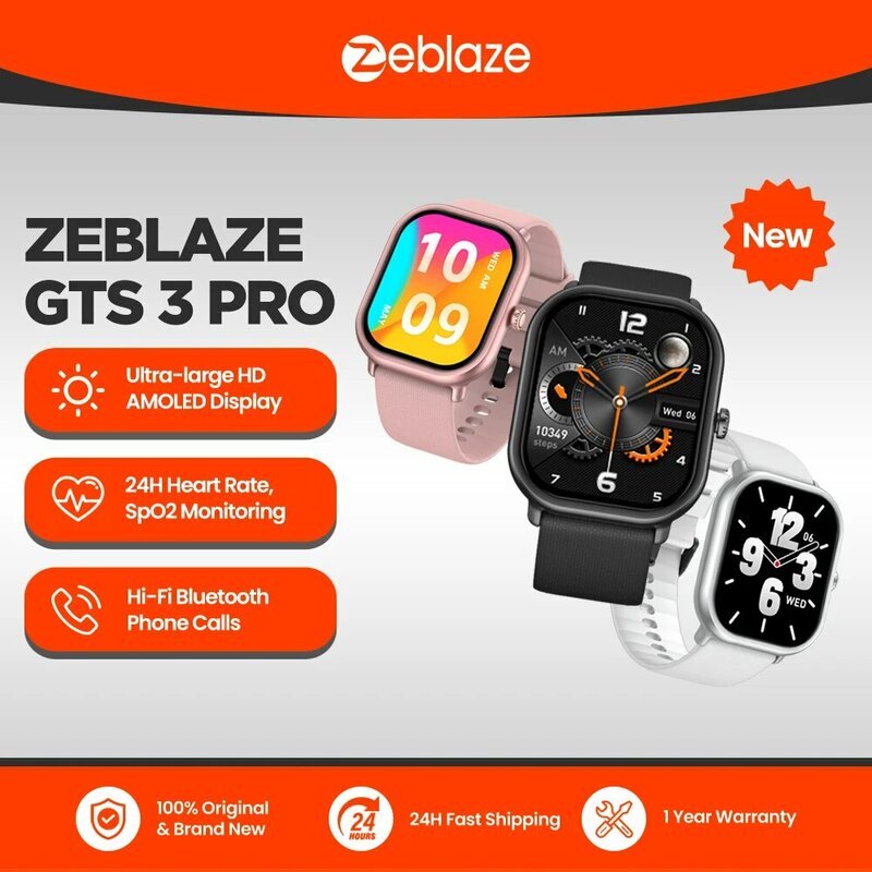 Zeblaze 남녀공용 음성 통화 스마트 워치, 건강 및 피트니스 추적 스마트워치, 초대형 HD AMOLED 화면, GTS 3 Pro