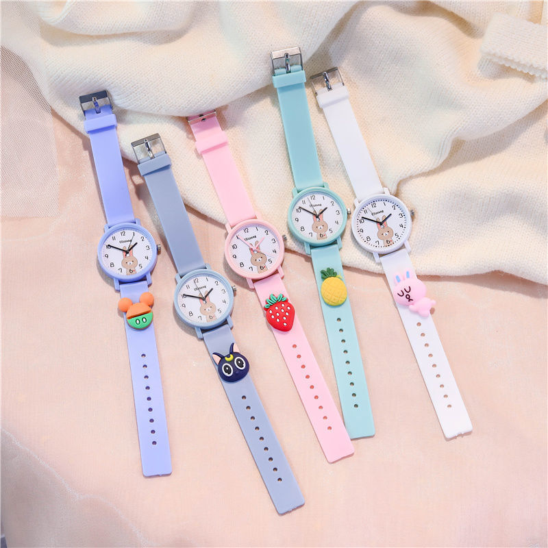 College stijl eenvoudige schattige kinderen meisjes basisschool studenten konijn cartoon jelly horloge mode quartz horloge armband set