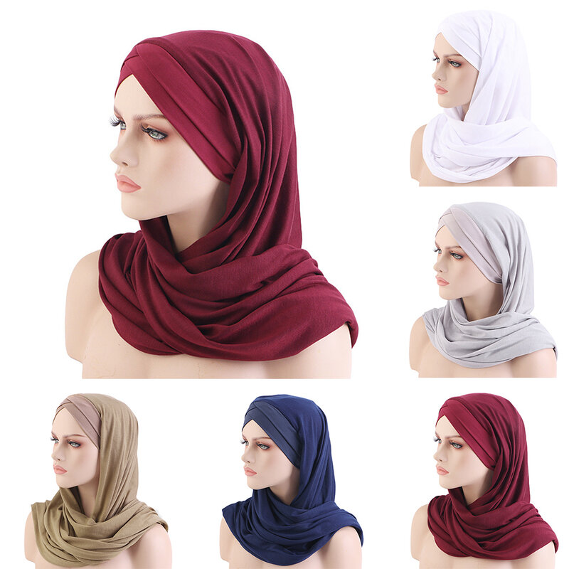 Long Turban Forehead Cross Hat Muslim Women Hijab Islamic Shawls Headwrap Dustproof Non-Slip Sunscreen New Headband Headscarf