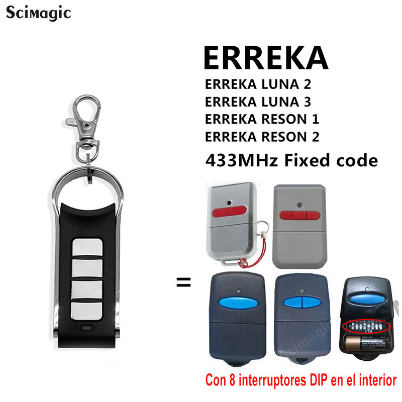 جهاز تحكم عن بعد 433 ميجاهرتز من Erreka رمز ثابت لجراج Erreka LUNA 2/3 RESON إصدار 1/2 جهاز تكرار