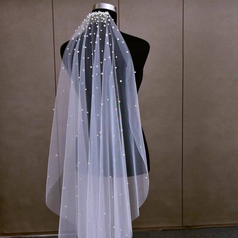 Bridal Wedding Mid length Pearl Wedding Veil White Gray White Wedding Accessories with Comb