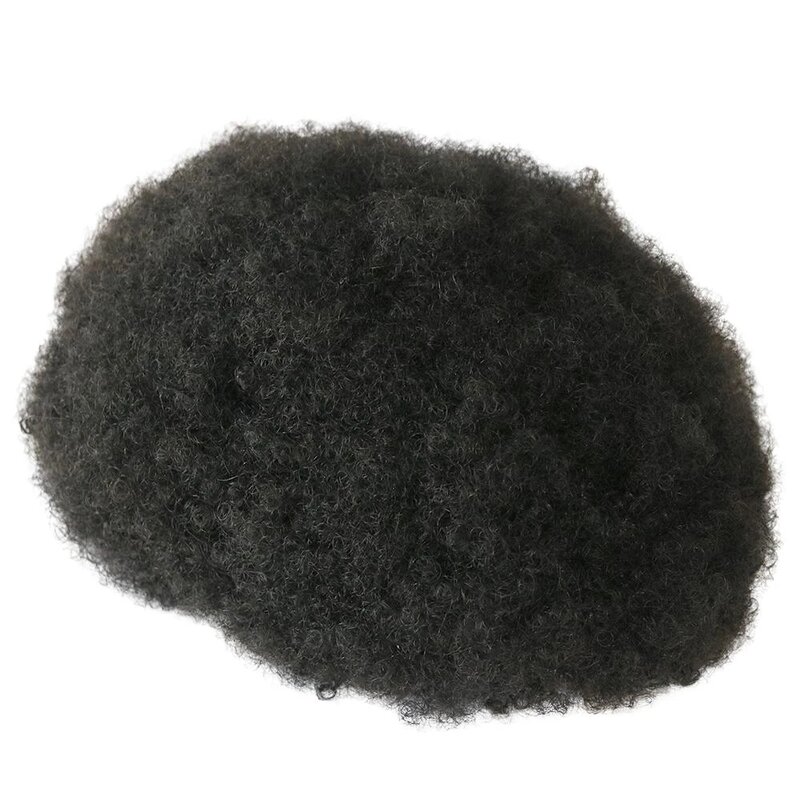 Peluca Afro rizada de piel duradera para hombres, tupé Afro, sistema de reemplazo de cabello humano Real afroamericano, prótesis de hombre negro, 6mm
