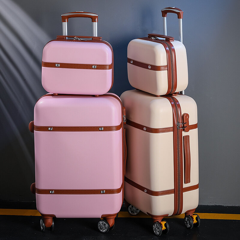 女性のためのレトロなスーツケースのセット,20インチ,かわいい,スピナー,ハードサイド,車輪付きの荷物セット,ハンドバッグ付き