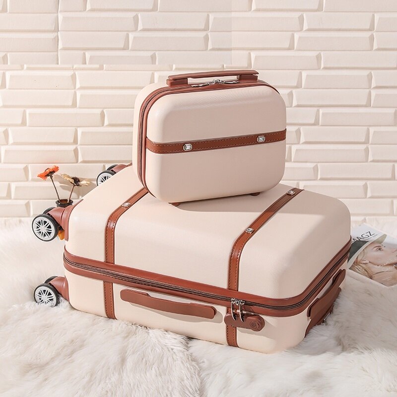 女性のためのレトロなスーツケースのセット,20インチ,かわいい,スピナー,ハードサイド,車輪付きの荷物セット,ハンドバッグ付き