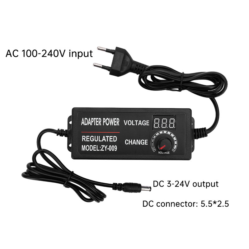 AC100-240V To DC3-24V/DC3-12V Adjustable Voltage Power Adapter High Power With Display Universal Power Supply EU Plug