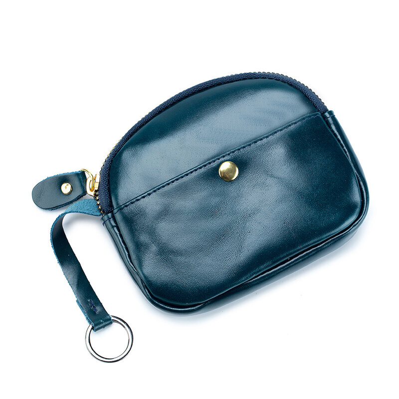 Tas dompet kecil wanita, kantung koin kulit asli dengan Slot kartu lilin minyak kulit Mini dengan gantungan kunci