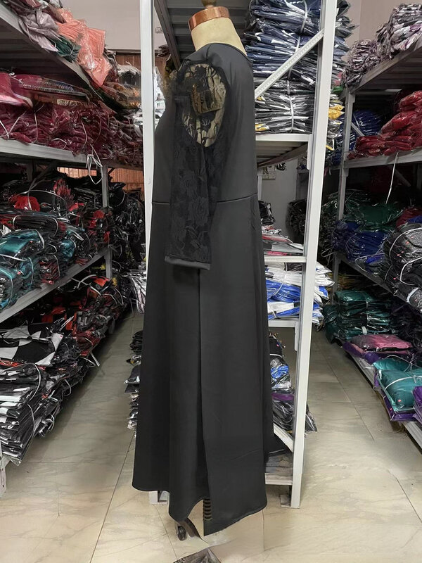 Vestido de manga corta con costuras de encaje para mujer, talla grande, Otoño, 2023