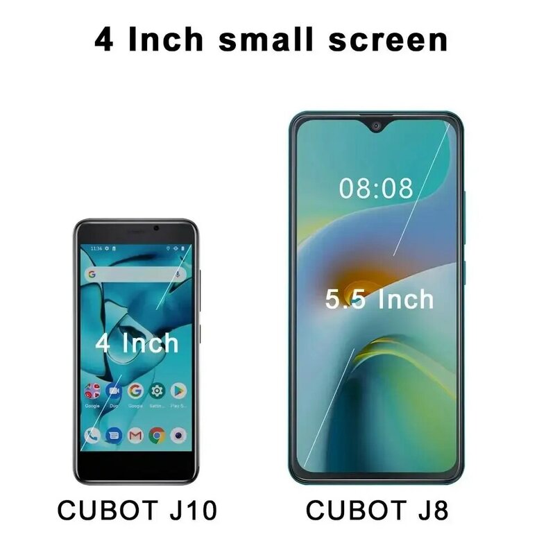 Cubot J10 Smartphone Dual SIM Card, Mini telefone, 2350mAh, 32GB ROM, Câmera traseira 5MP, Google Android 11, Face ID, Telefone 3G, 4"