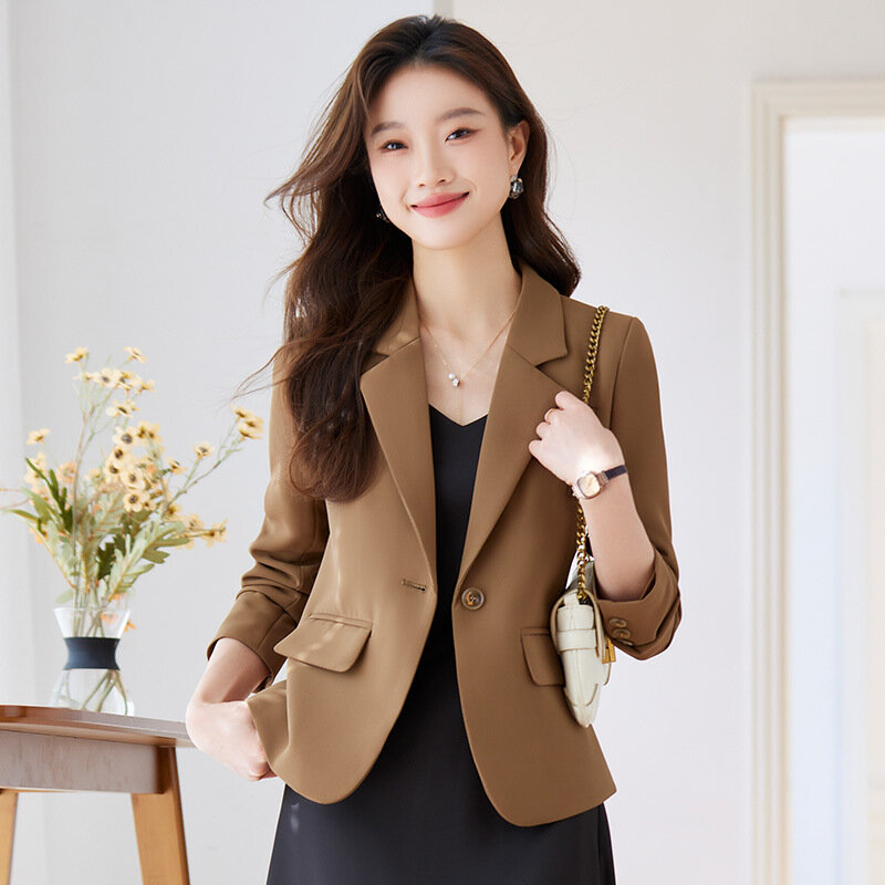 Blazer feminino elegante para trás, jaqueta de escritório feminina, manga comprida, fino, moda carreira, novo, primavera, outono, 2022