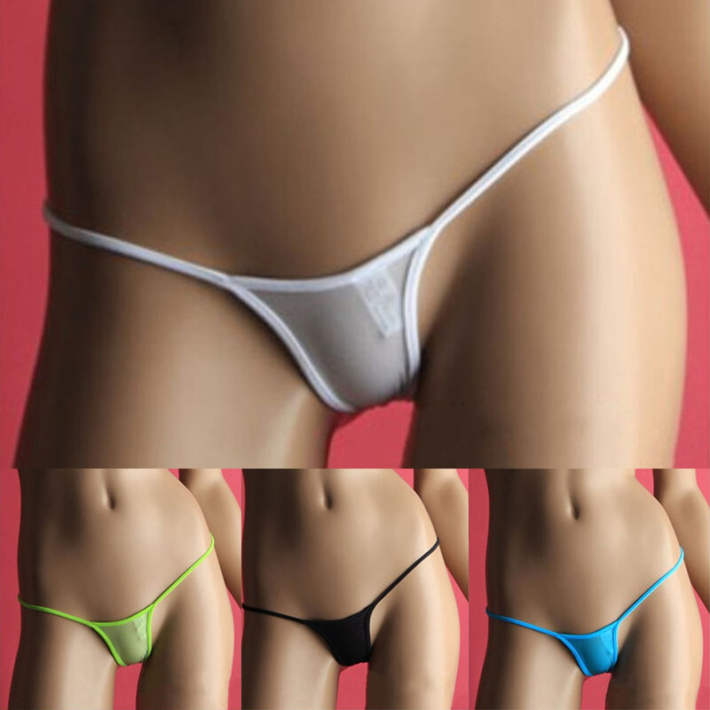 Sexy Womens String Transparent Thong Seamless T-Back Low Waist Ice Silk Underwear Thin Strap Elastic Waist Erotic G-String