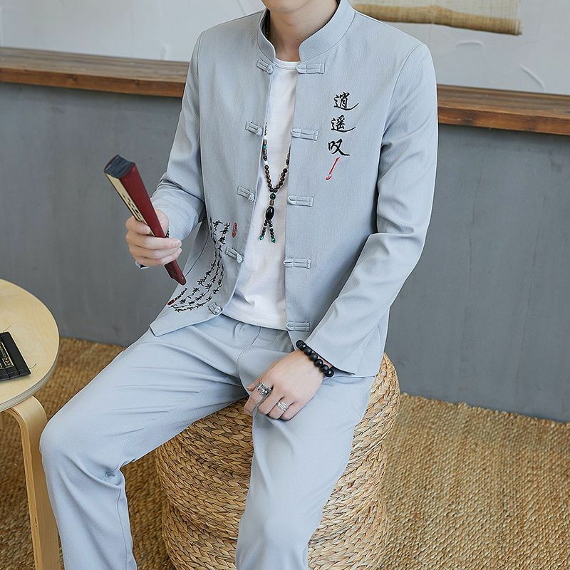 BBBSet-بدلة تانغ مطرزة على الطراز الصيني للرجال ، تناسب الجسم ، الفم الملفوف ، البدلة العصرية ، الشباب الرجعية ، الربيع والخريف
