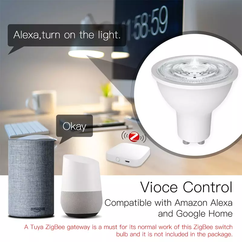 Tuya-bombillas LED inteligentes ZigBee GU10, luz RGB C + W blanca regulable de 4,7 W, con Control por aplicación Smart Life, funciona con Alexa/Google