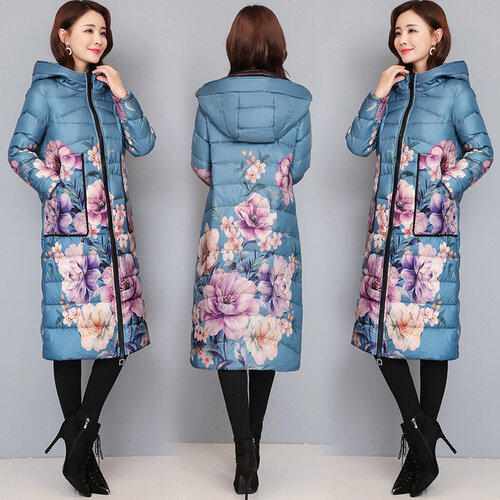 Chaqueta larga De plumas para Mujer, abrigo elegante con estampado Floral, Top cálido, 6XL, invierno, FC, 2023