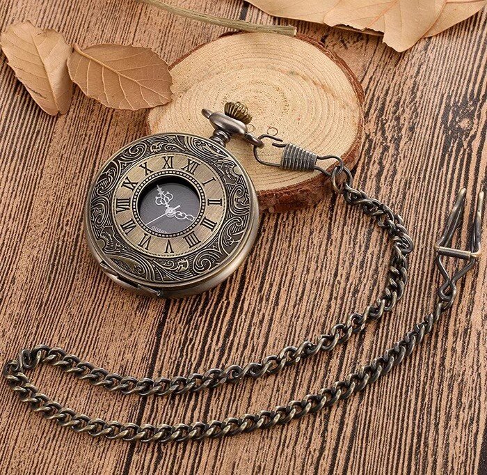ساعة جيب كوارتز عتيقة للرجال والنساء ، قلادة قلادة سوداء ، سلسلة حزام ، أرقام رومانية ، ستيمبونك