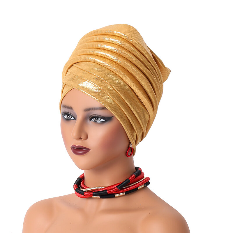2024 New African Women's Turban Cap Nigeria Female Head Wraps Already Made Auto Gele Headtie Muslim Turbans Party Headpiece