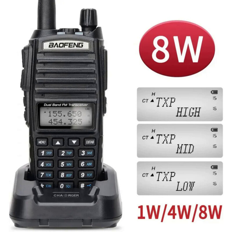 Baofeng-walkie-talkie UV 82, Comunicador de Radio Ham de 5W y 8W, doble PTT, largo alcance, 2 vías, portátil, FM, estación de Radio Amateur