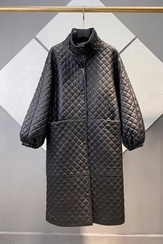 Europejska zimowa Brand New designerska damska wysokiej jakości prawdziwa skórzana wyściełany płaszcz F197