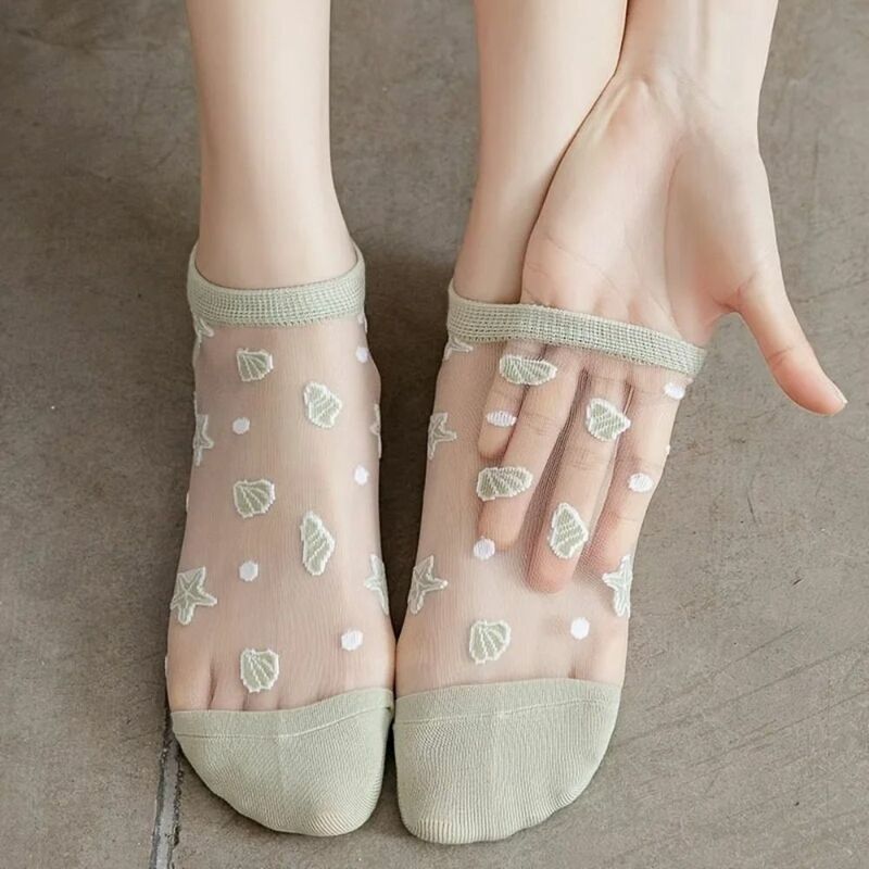 ถุงเท้าถุงเท้าข้อต่ำผ้าไหมลายลูกไม้โปร่งใสถุงเท้าคุณภาพดีแก้วคริสตัลระบายอากาศได้ดี