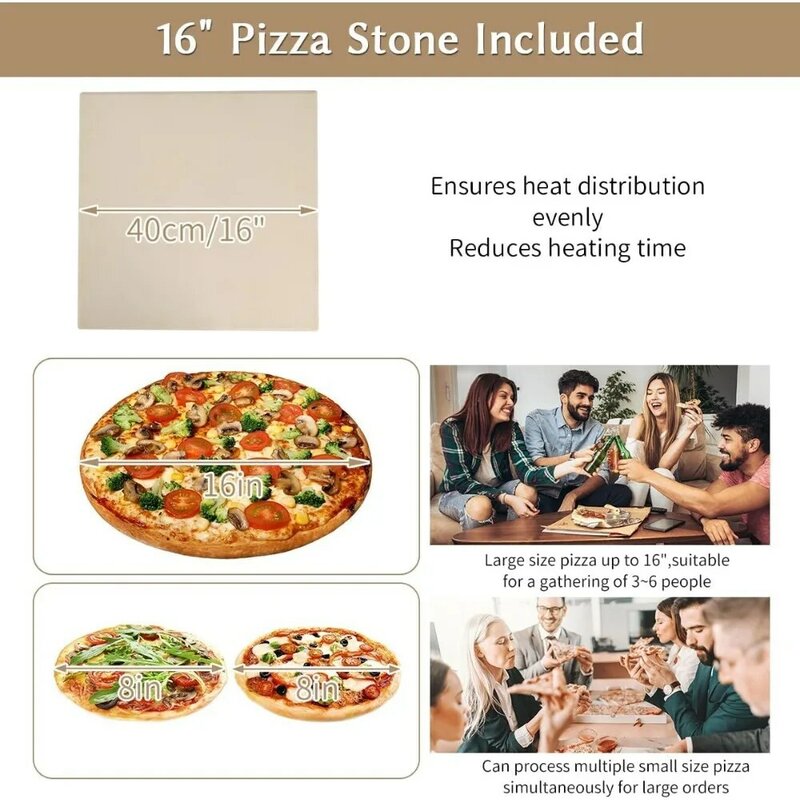 Fulgutonit Pizza Oven Countertop,  Cookerwith Pizza Stone and Timer, for Hotel Restaurant Home Baked