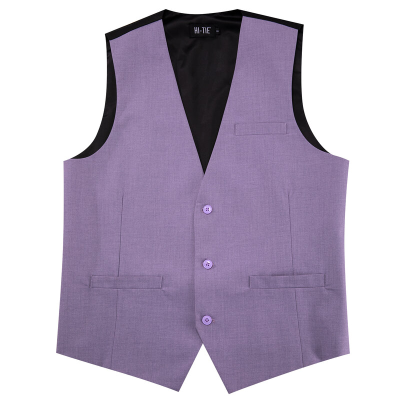 Elegant Silk Men's Vests Lavender Purple Slim Waistcoat Neck Tie Hanky Cufflinks Brooch Sets for Men Suit Wedding Party Designer