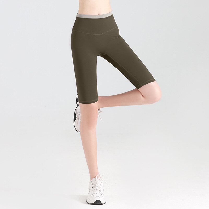 Calças de Yoga Quick Dry cintura alta, Fitness Sports, Correndo, barriga pêssego Butt, Apertando, Hip Lifting, Five Points