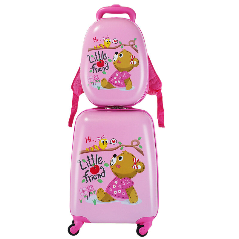 Conjunto de bagagem dos desenhos animados para crianças, mini mala de viagem para crianças, mochila rolante com rodas, adequada para meninos e meninas, 18"
