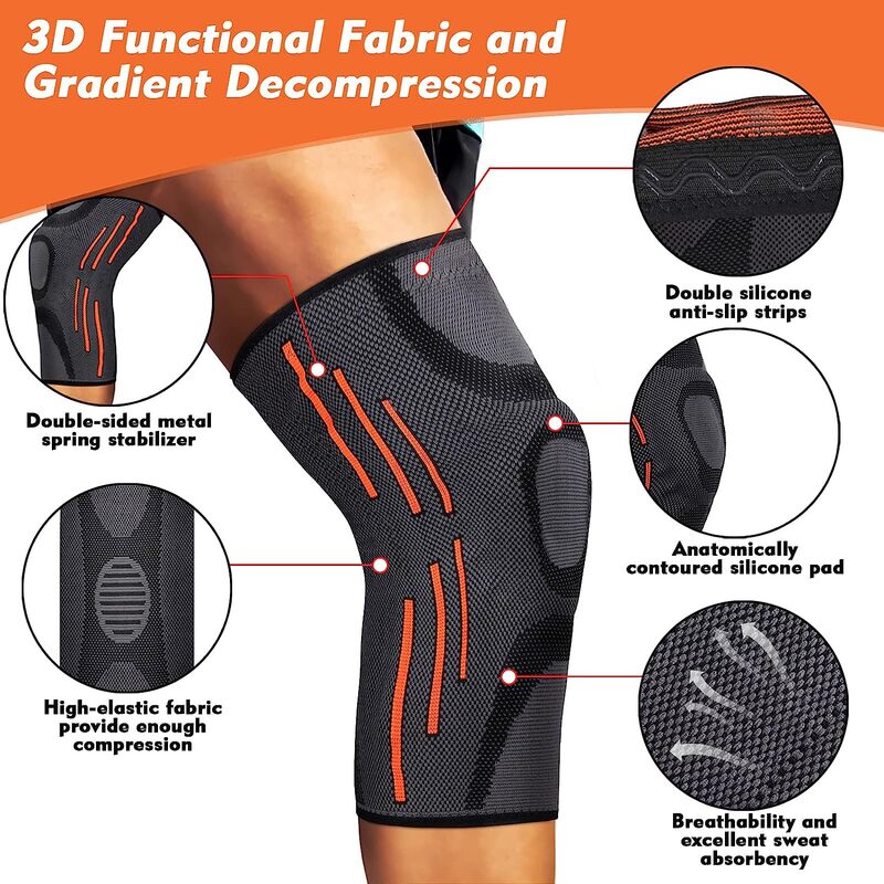 Rodillera de silicona para artritis y deporte con almohadilla de compresión de resorte, soporte de rodilla para baloncesto y correr