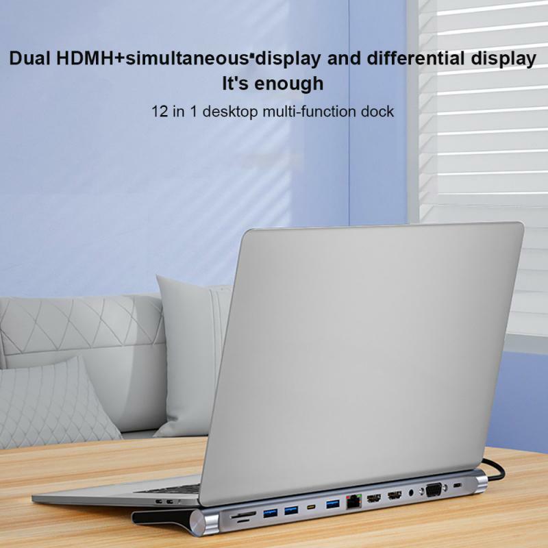RYRA Hub USB di tipo C 12 in 1 con 2 adattatore multiporta HDMI Dock Station USB 3.0 4K HDMI RJ45 SD/TF VGA PD per Laptop MacBook IPad