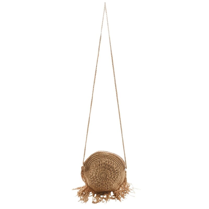 Woman Round Handbags Handmade Straw Bag With Tassel Rattan Woven Vintage Rope Knitted Messenger Bag Lady Summer Beach