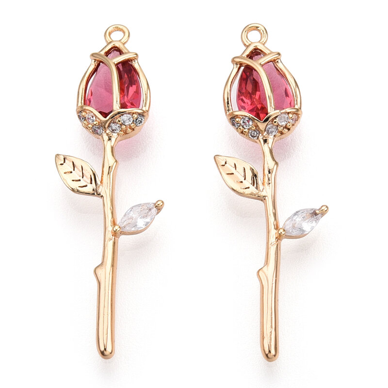 2 pezzi di ciondoli a forma di fiore di rosa ciondoli in ottone con zirconi cubici placcati in oro reale 18 carati per collana di braccialetti creazione di gioielli artigianato muslimah