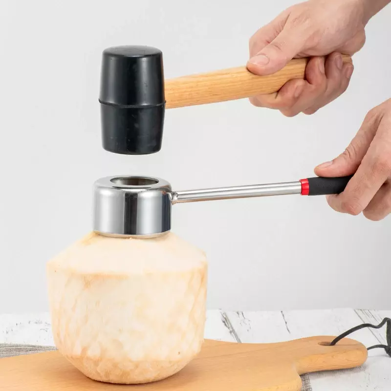 Kokos Opener Tool Set Lebensmittel Grade 304 Edelstahl Opener Coconut Fleisch Werkzeug Holzgriff Gummi Hammer Einfach Zu Bedienen durable
