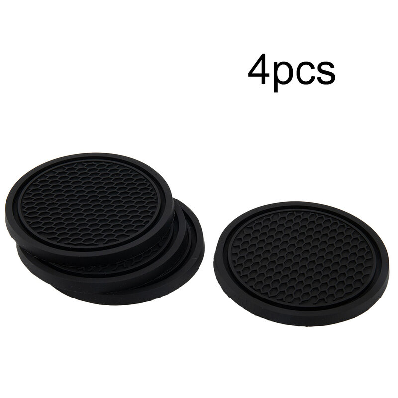 Easy To Clean High Quality Car Coasters Universal Acrylic Diamond Silicone 4pcs Anti-Slip Black Fit For: Car/Home